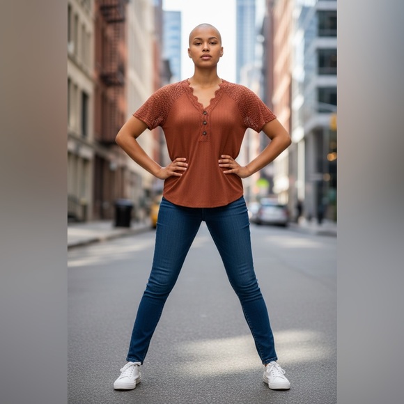 BloomChic Tops - BloomChic Dusty Pink V-Neck Textured Top